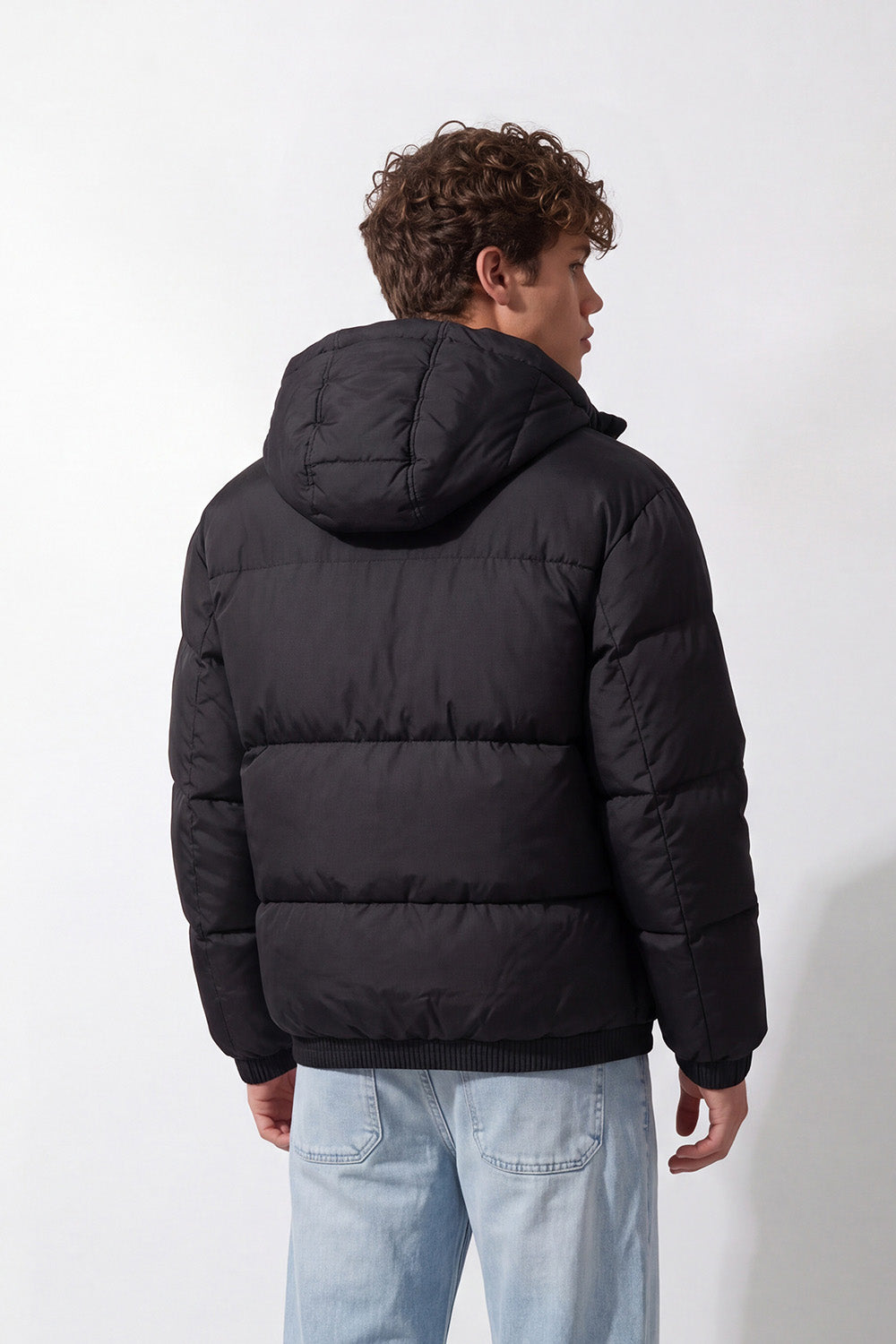 Men's Tomato Store Puffer Jacket Hooded Waterproof Slim Fit Snap Zip Front Side Welt Pockets