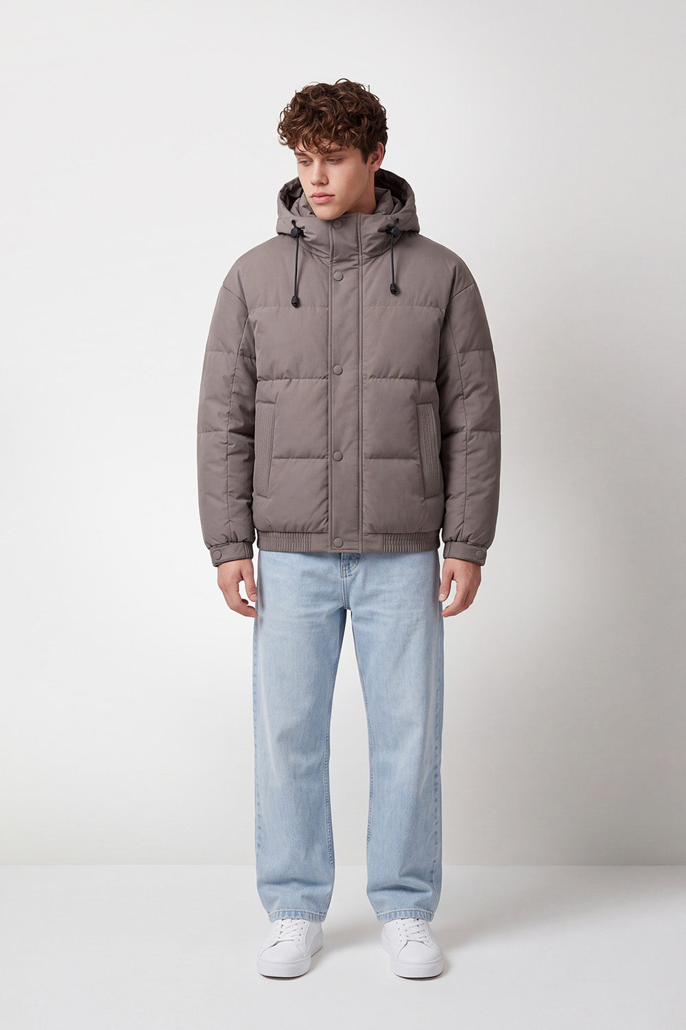 Men's Tomato Store Puffer Jacket Hooded Waterproof Slim Fit Snap Zip Front Side Welt Pockets