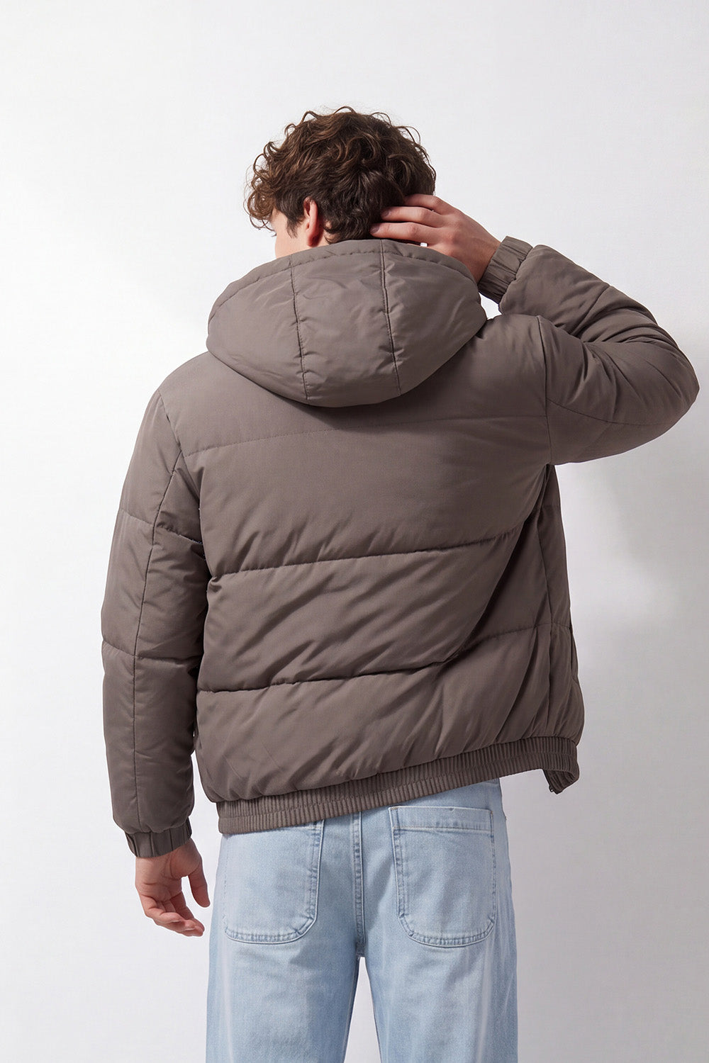Men's Tomato Store Puffer Jacket Hooded Waterproof Slim Fit Snap Zip Front Side Welt Pockets