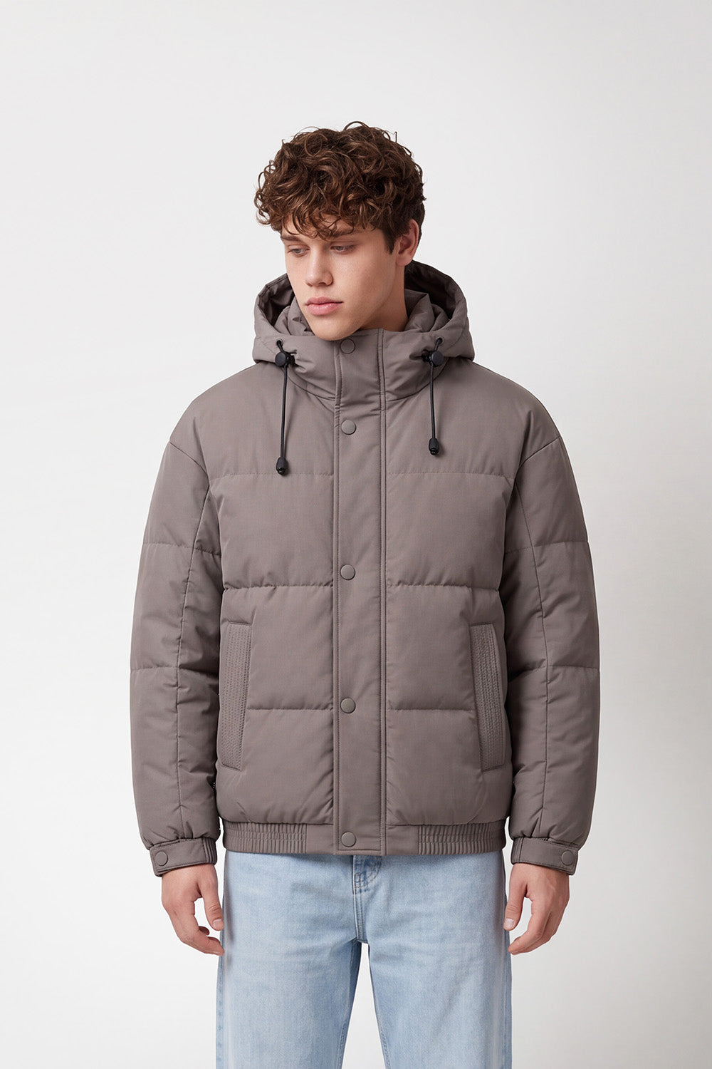 Men's Tomato Store Puffer Jacket Hooded Waterproof Slim Fit Snap Zip Front Side Welt Pockets
