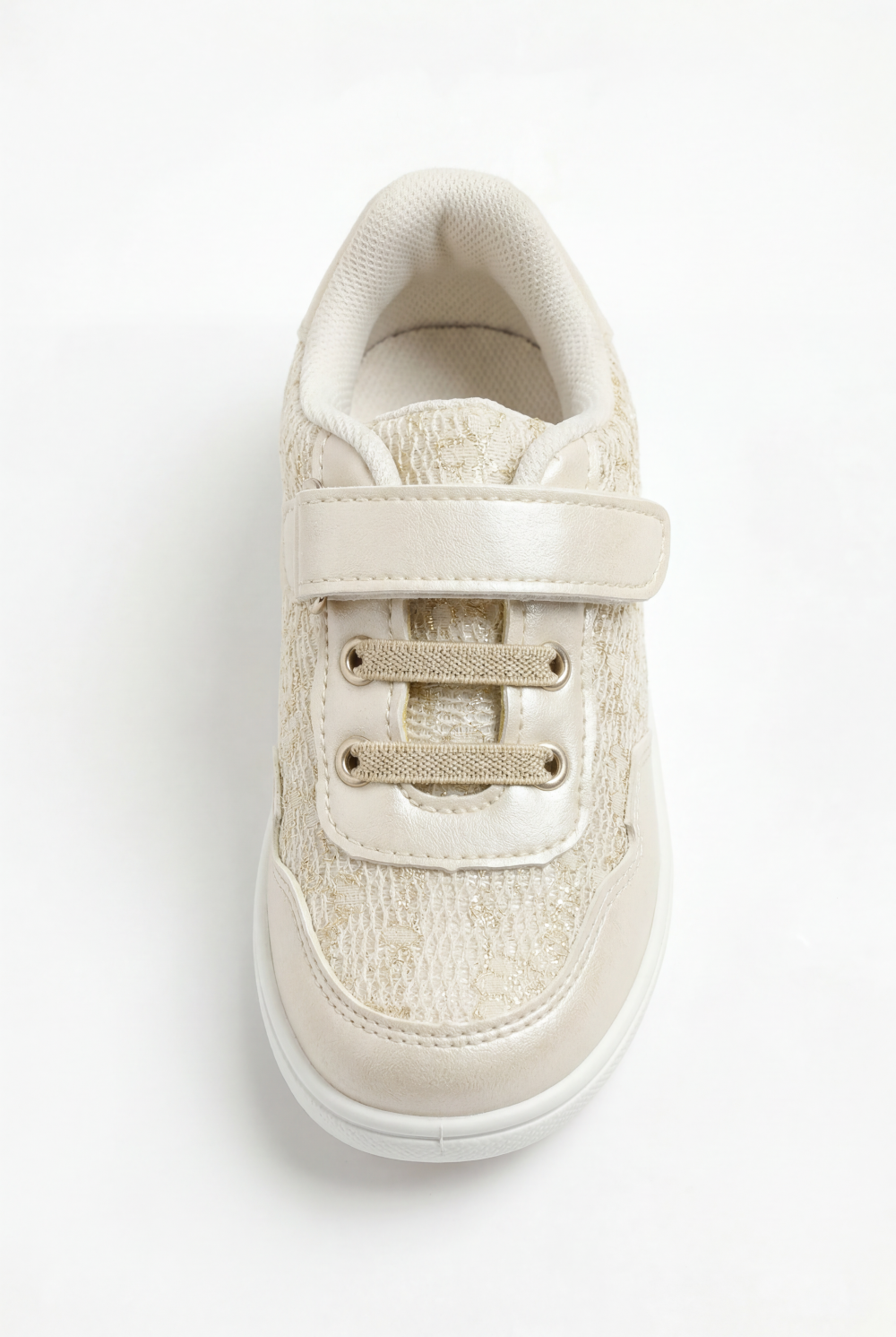 Girl's Playful Design With Soft Structured Feel Upper Unique Mix Of Metallic Leather Delicate Lace-Patterned Hook-And-Loop Strap Shoes