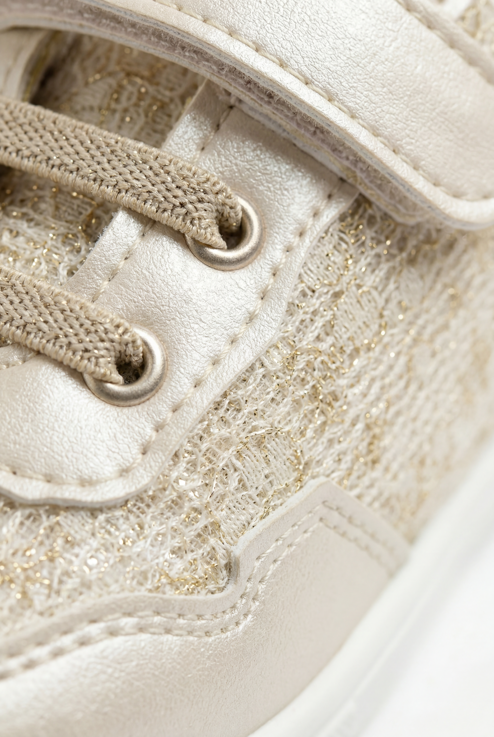 Girl's Playful Design With Soft Structured Feel Upper Unique Mix Of Metallic Leather Delicate Lace-Patterned Hook-And-Loop Strap Shoes