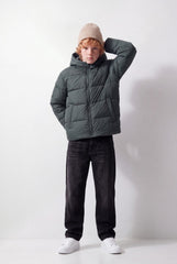 Boy's Tomato Store Puffer Jacket Hooded Design Full-Zip Front Angled Side Pockets Quilted Panel Detail