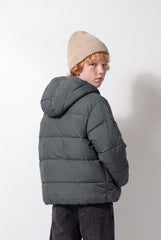 Boy's Tomato Store Puffer Jacket Hooded Design Full-Zip Front Angled Side Pockets Quilted Panel Detail