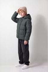 Boy's Tomato Store Puffer Jacket Hooded Design Full-Zip Front Angled Side Pockets Quilted Panel Detail
