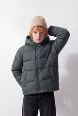 Boy's Tomato Store Puffer Jacket Hooded Design Full-Zip Front Angled Side Pockets Quilted Panel Detail