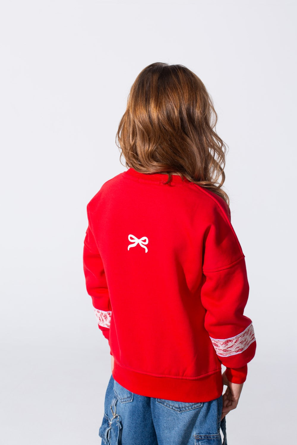 Girl's Melton Slim Fit Printed Crew Neck Sweatshirt
