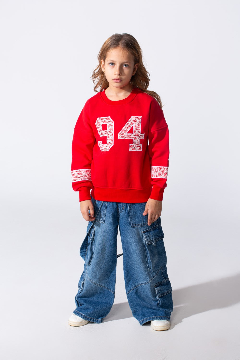 Girl's Melton Slim Fit Printed Crew Neck Sweatshirt