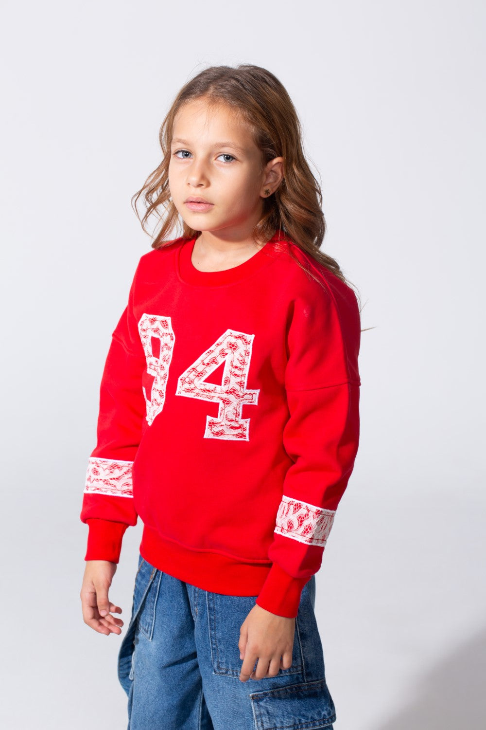 Girl's Melton Slim Fit Printed Crew Neck Sweatshirt