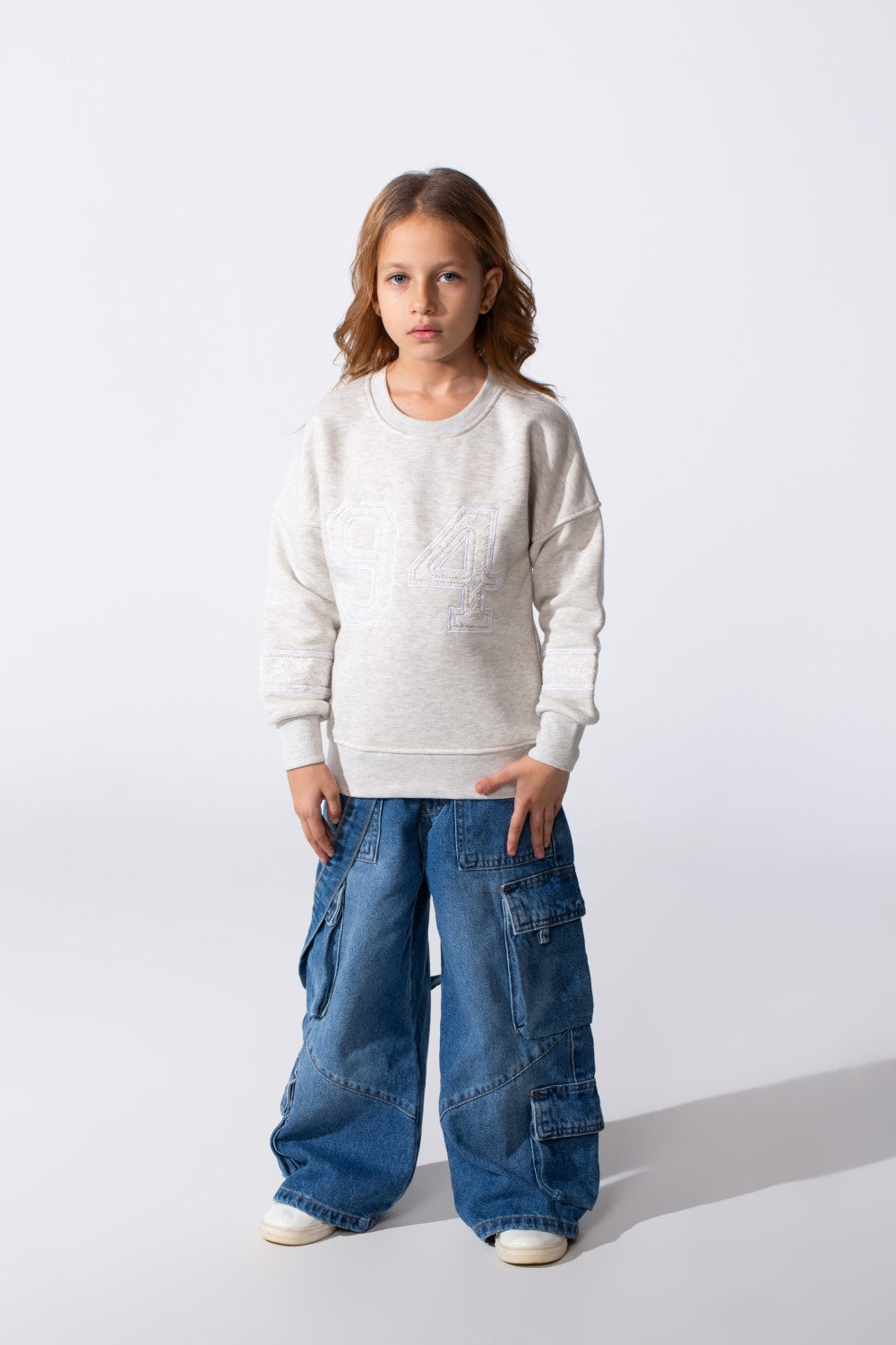 Girl's Melton Slim Fit Printed Crew Neck Sweatshirt