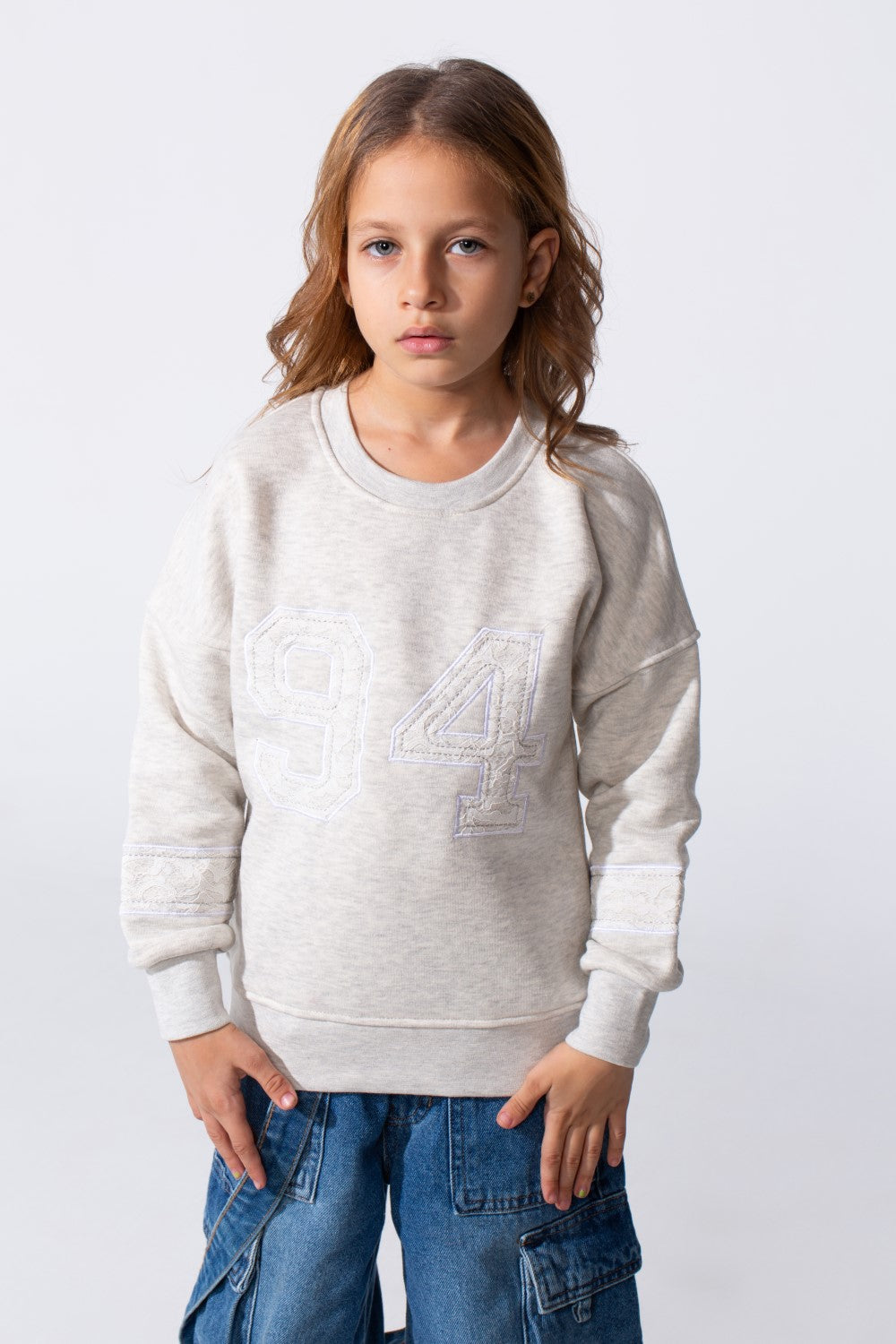 Girl's Melton Slim Fit Printed Crew Neck Sweatshirt