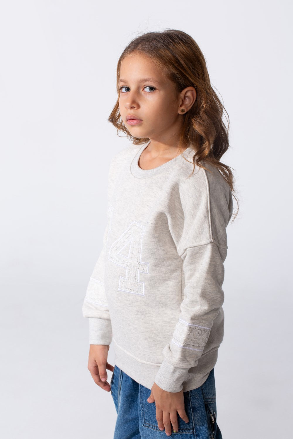Girl's Melton Slim Fit Printed Crew Neck Sweatshirt