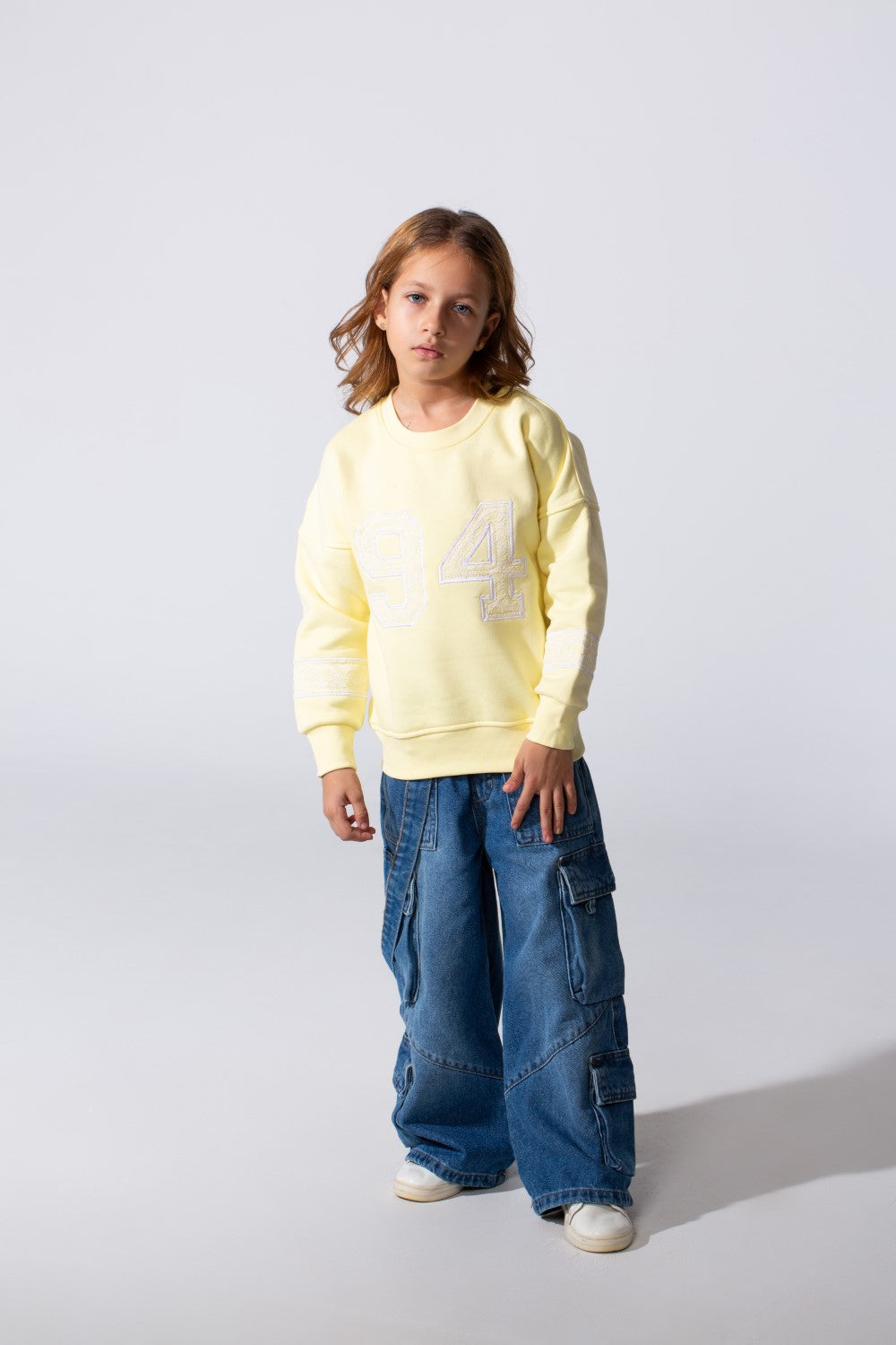 Girl's Melton Slim Fit Printed Crew Neck Sweatshirt