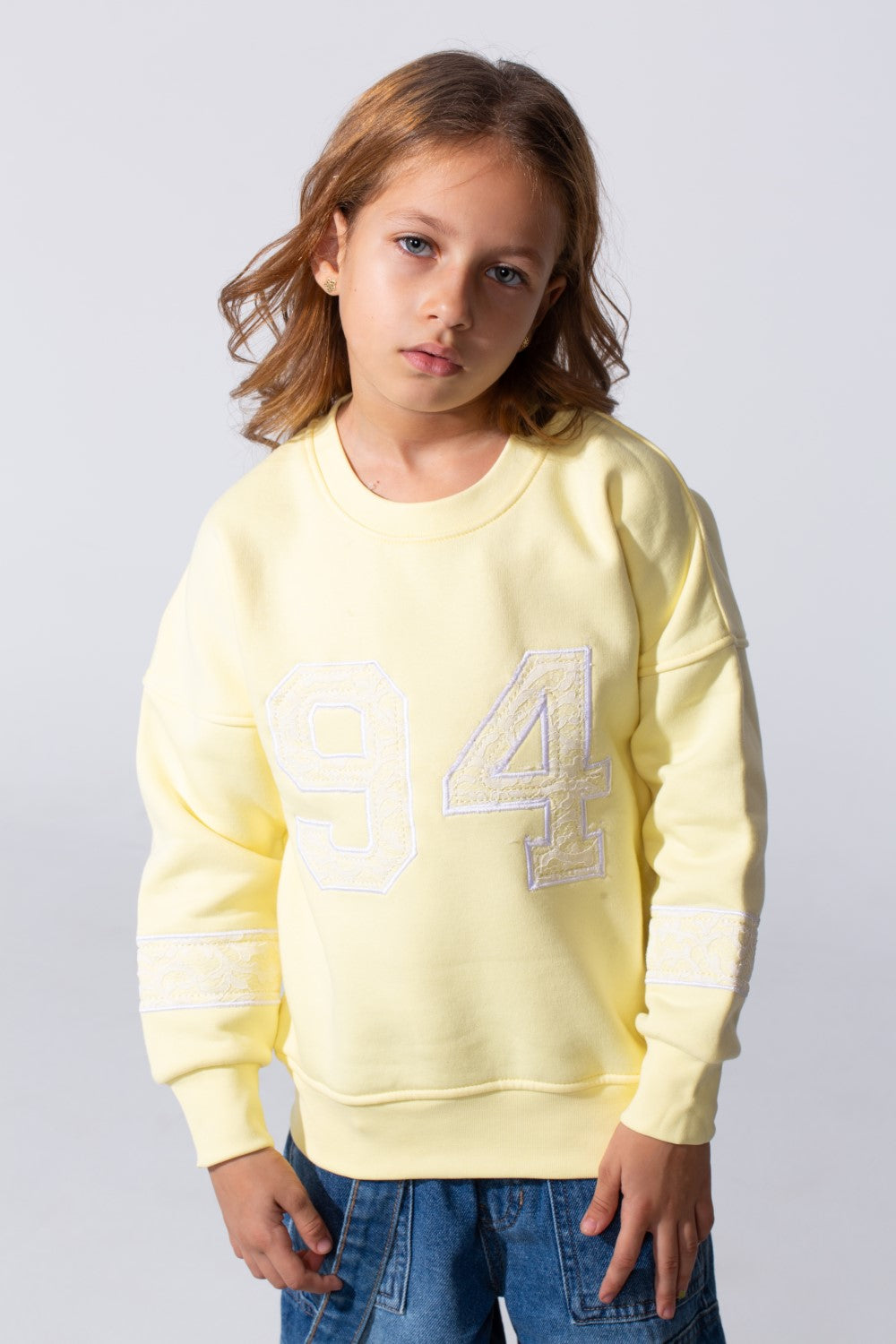 Girl's Melton Slim Fit Printed Crew Neck Sweatshirt
