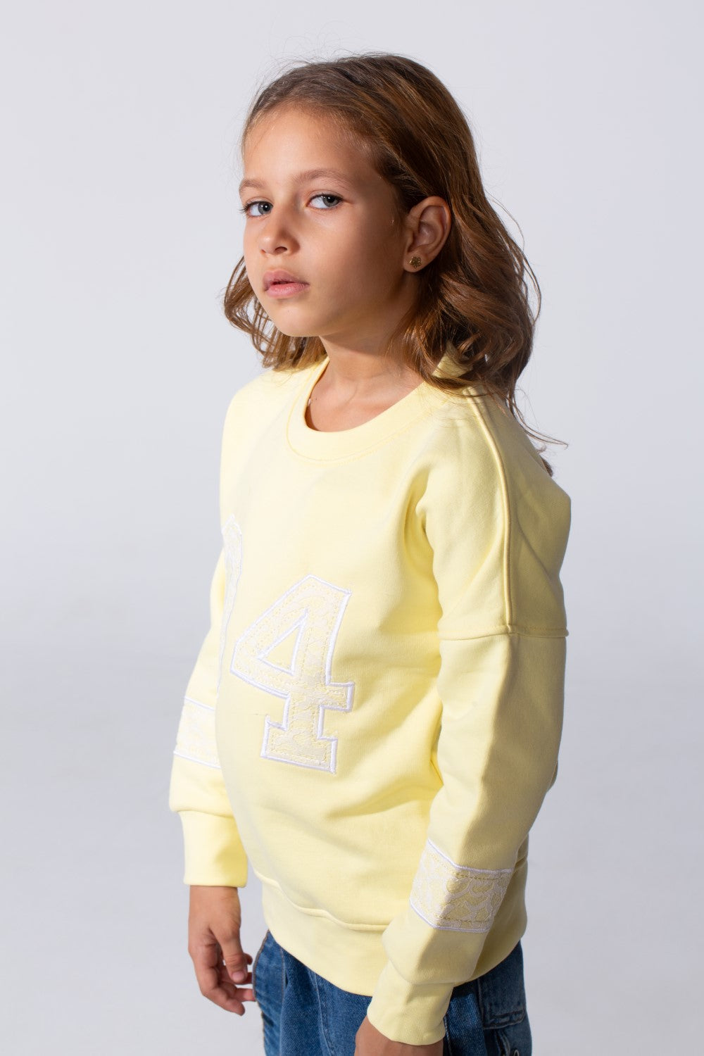Girl's Melton Slim Fit Printed Crew Neck Sweatshirt