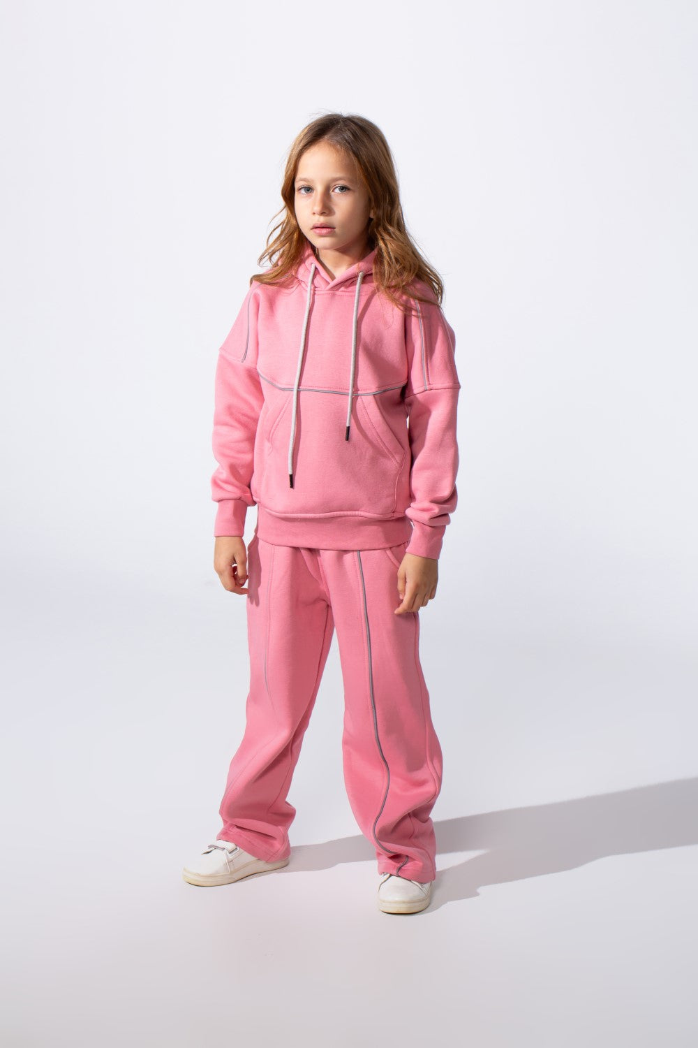 Girl's Slim Fit Two-Piece Tracksuit Set Milton Fabric With Front Kangaroo Pockets Daily Wear Outfit