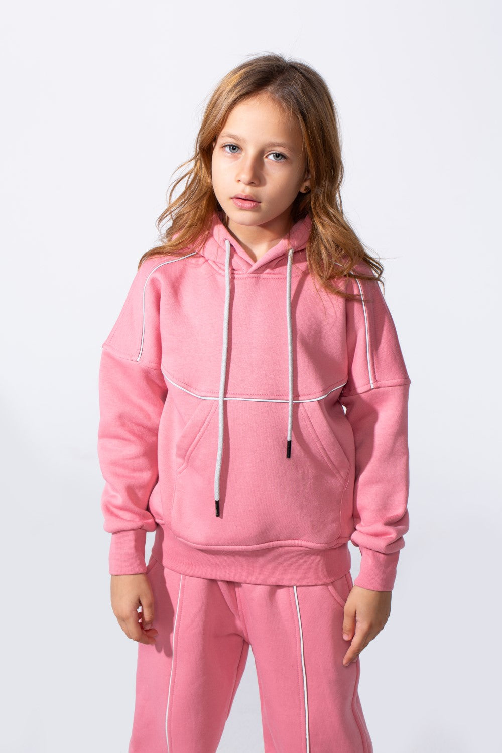 Girl's Slim Fit Two-Piece Tracksuit Set Milton Fabric With Front Kangaroo Pockets Daily Wear Outfit