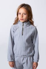 Girl's Tomato Store Textured Outfit High Neck Quarter-Zip Subtle Vertical Pattern Slim Fit