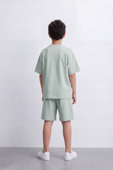 Boy's Tomato Store Summer Melton Jersey Co-Ord Set Minimal Clean Design Relaxed Silhouette Drawstring Waist Soft Finish Oversize Outfit