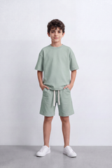 Boy's Tomato Store Summer Melton Jersey Co-Ord Set Minimal Clean Design Relaxed Silhouette Drawstring Waist Soft Finish Oversize Outfit