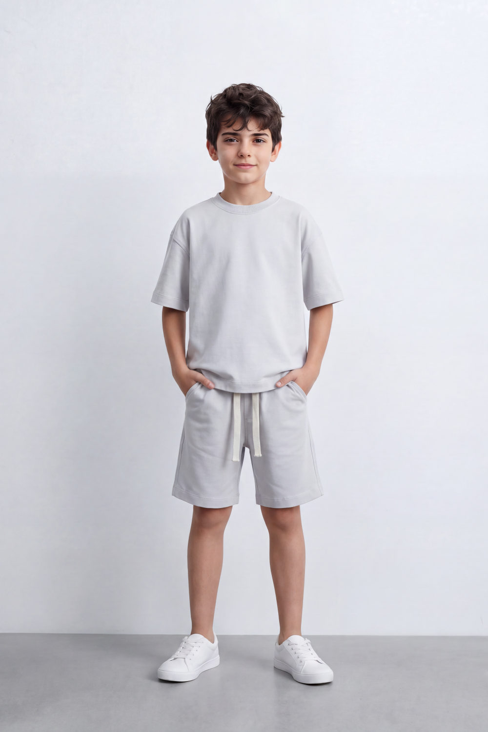 Boy's Tomato Store Summer Melton Jersey Co-Ord Set Minimal Clean Design Relaxed Silhouette Drawstring Waist Soft Finish Oversize Outfit