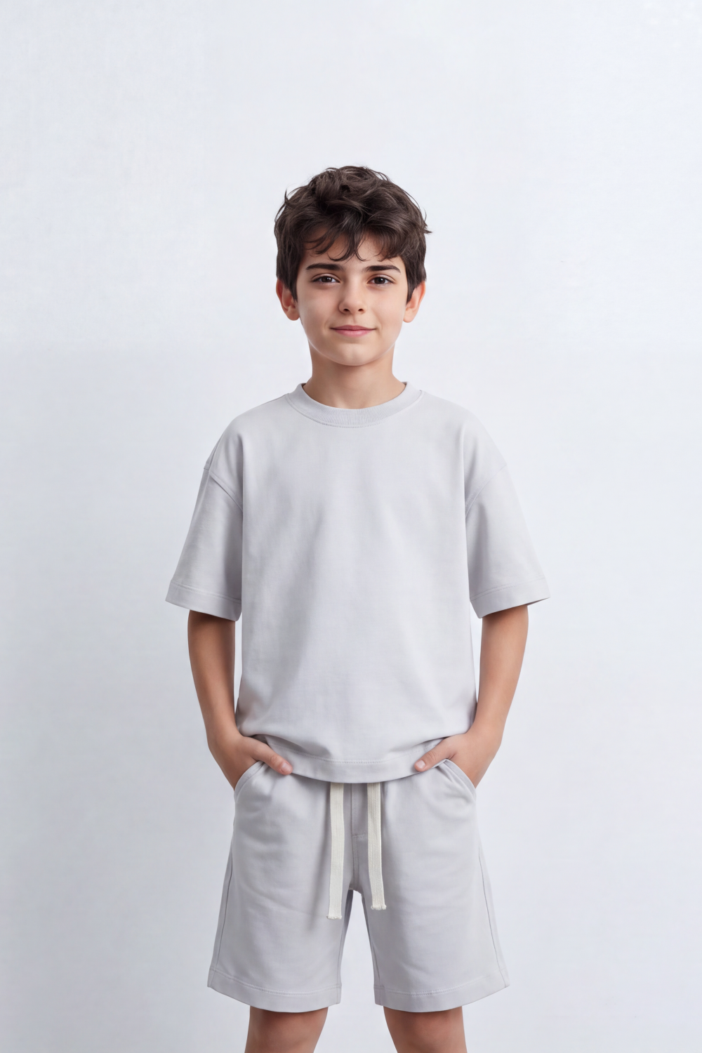 Boy's Tomato Store Summer Melton Jersey Co-Ord Set Minimal Clean Design Relaxed Silhouette Drawstring Waist Soft Finish Oversize Outfit