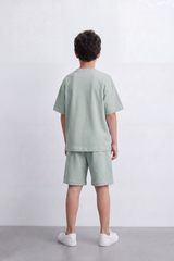 Boy's Tomato Store Summer Melton Jersey Co-Ord Set Minimal Clean Design Relaxed Silhouette Drawstring Waist Soft Finish Oversize Outfit