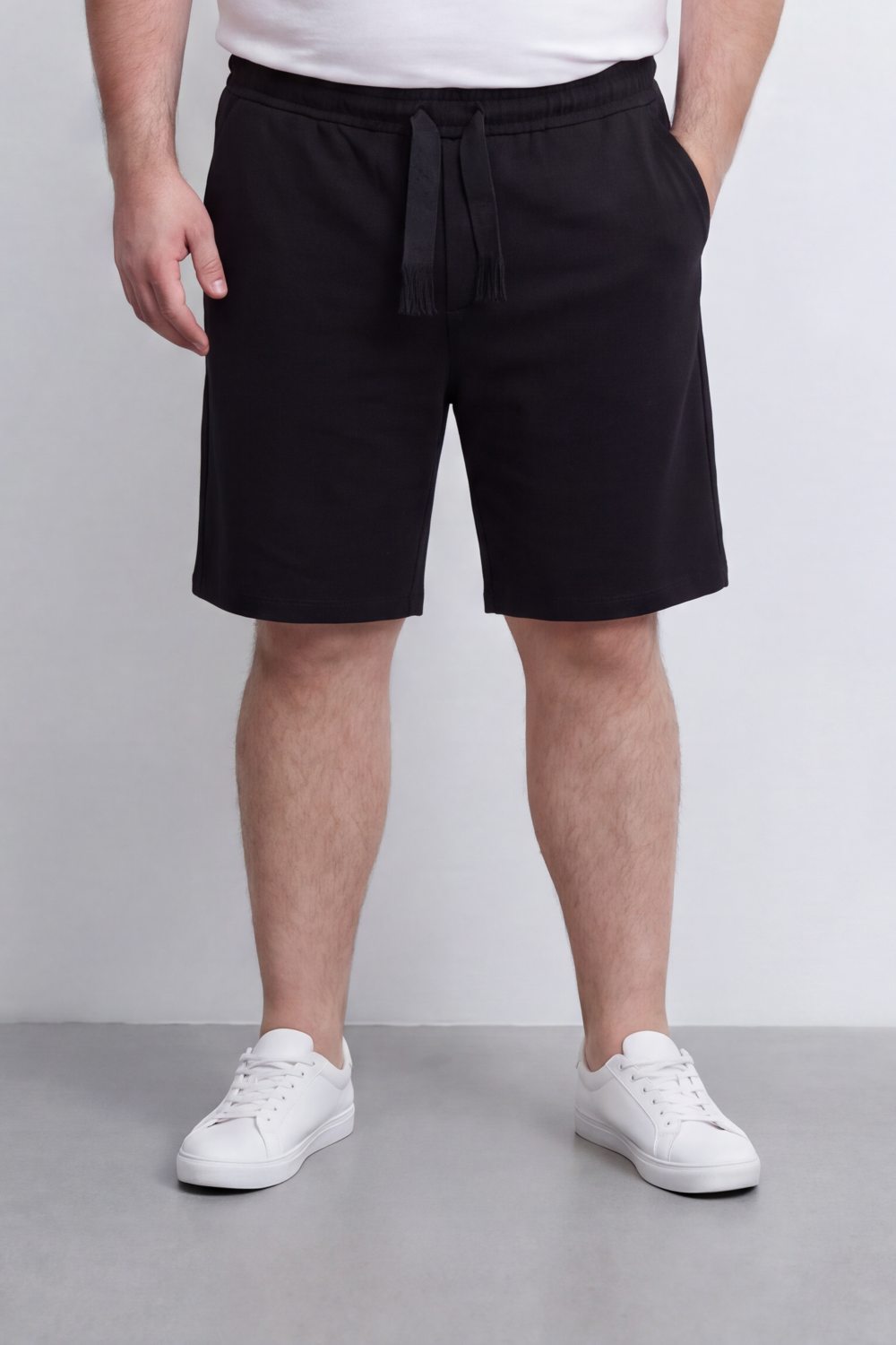 Men's Tomato Store Big Size Summer Melton Bermuda Shorts Elastic Waist Fringed Drawstring Detail