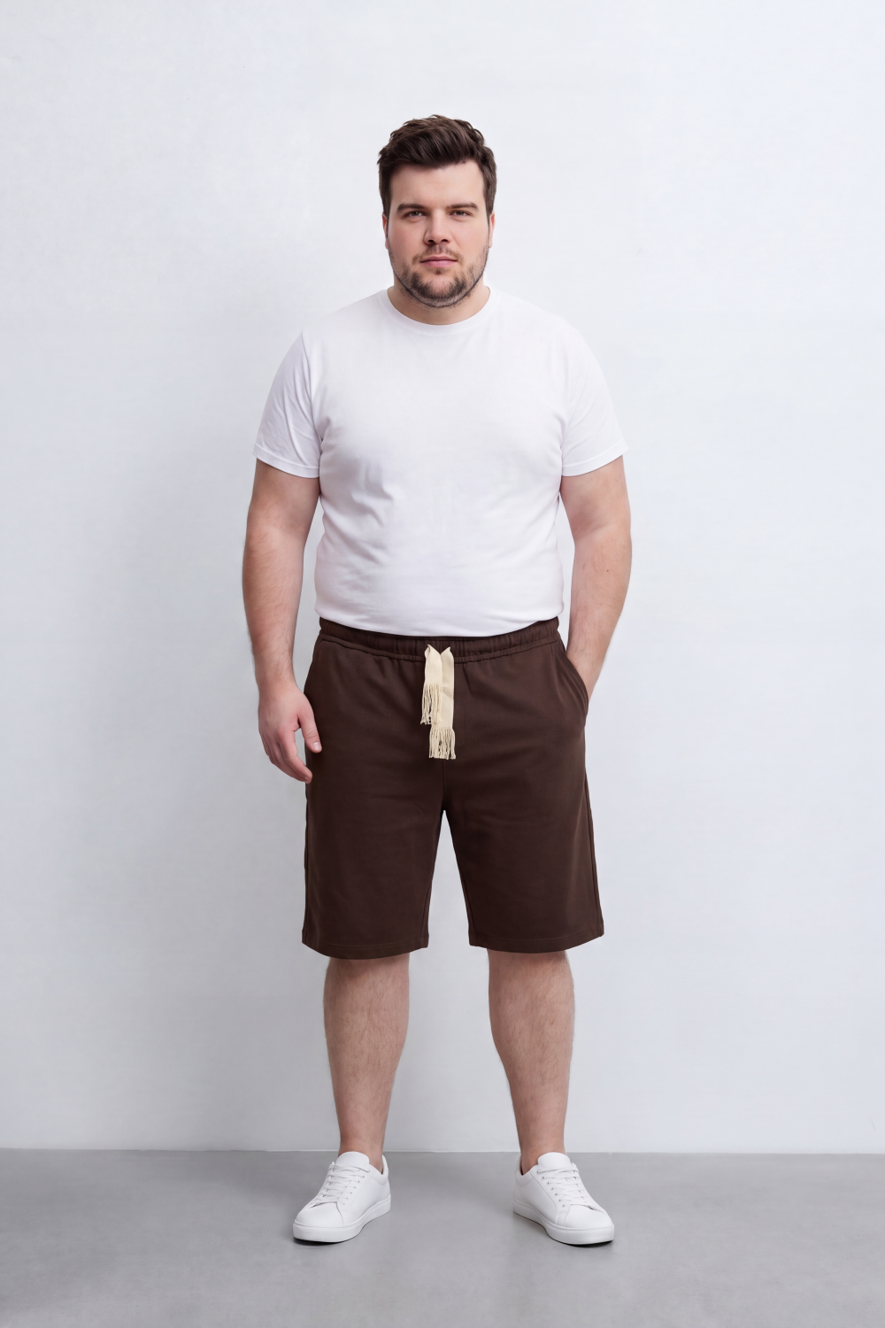 Men's Tomato Store Big Size Summer Melton Bermuda Shorts Elastic Waist Fringed Drawstring Detail
