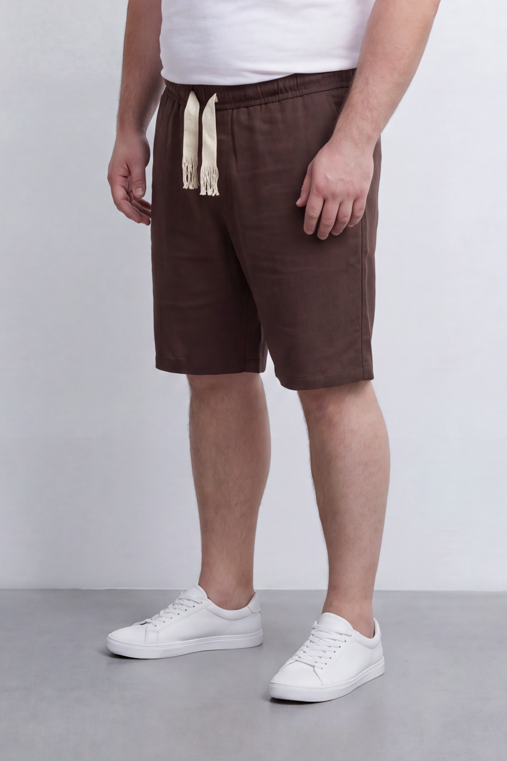 Men's Tomato Store Big Size Summer Melton Bermuda Shorts Elastic Waist Fringed Drawstring Detail
