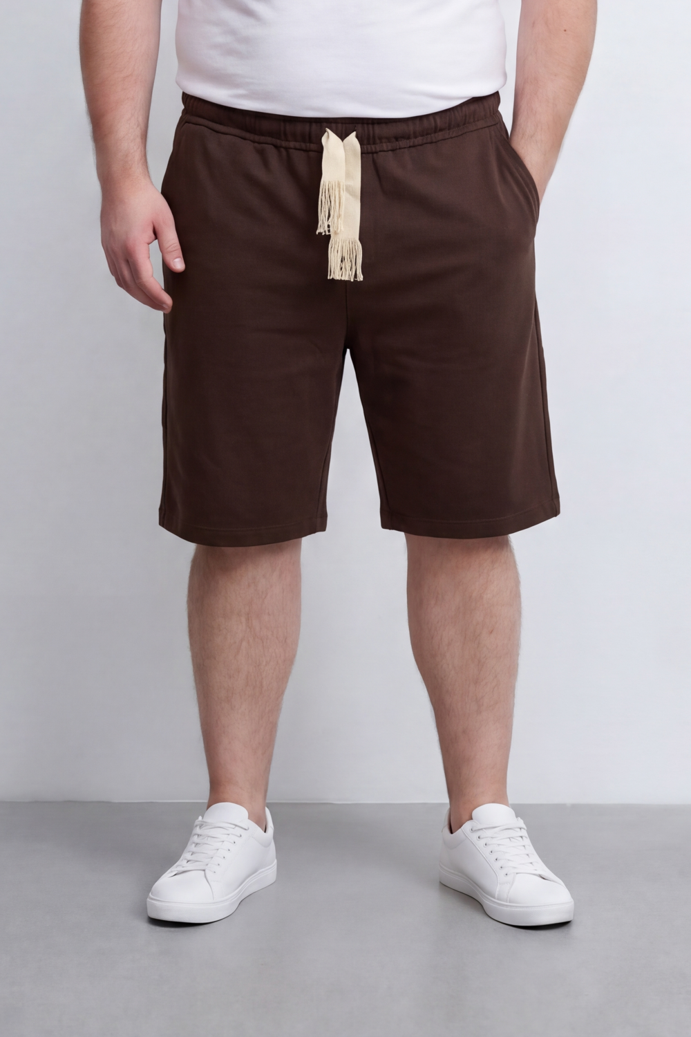 Men's Tomato Store Big Size Summer Melton Bermuda Shorts Elastic Waist Fringed Drawstring Detail