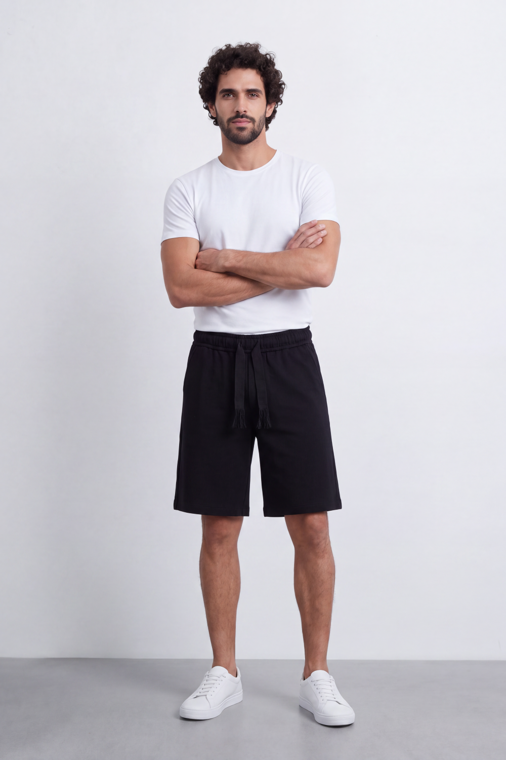 Men's Tomato Store Summer Cotton Bermuda Shorts Summer Melton Bagy Fit Elastic Waist Fringed Drawstring Detail