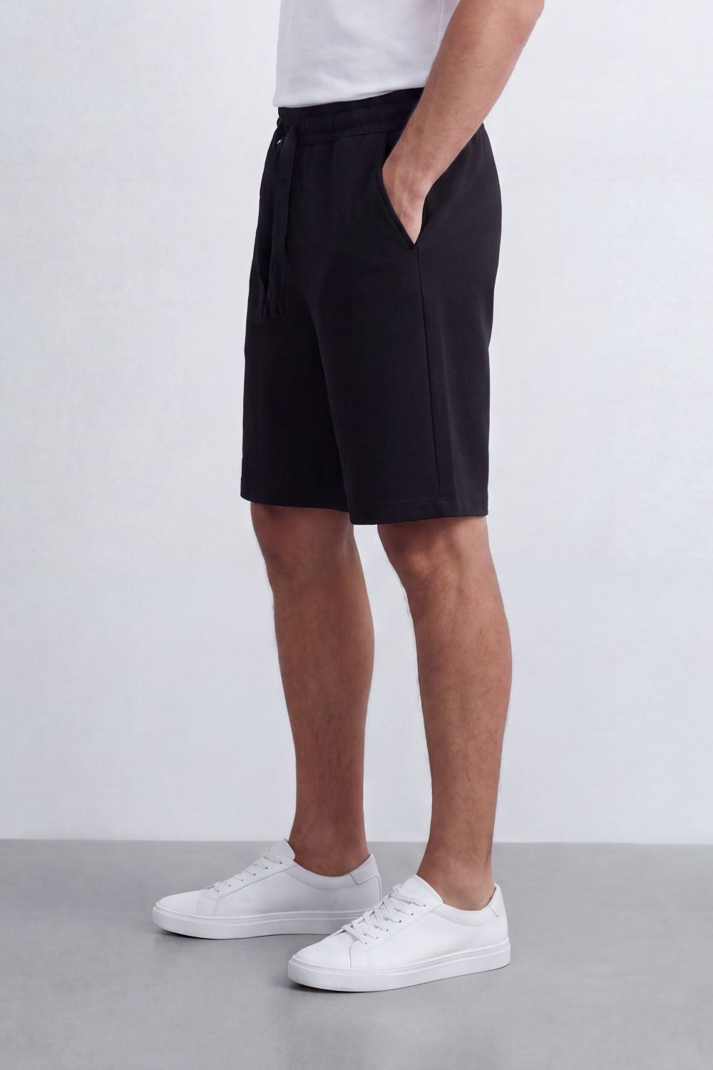 Men's Tomato Store Summer Cotton Bermuda Shorts Summer Melton Bagy Fit Elastic Waist Fringed Drawstring Detail