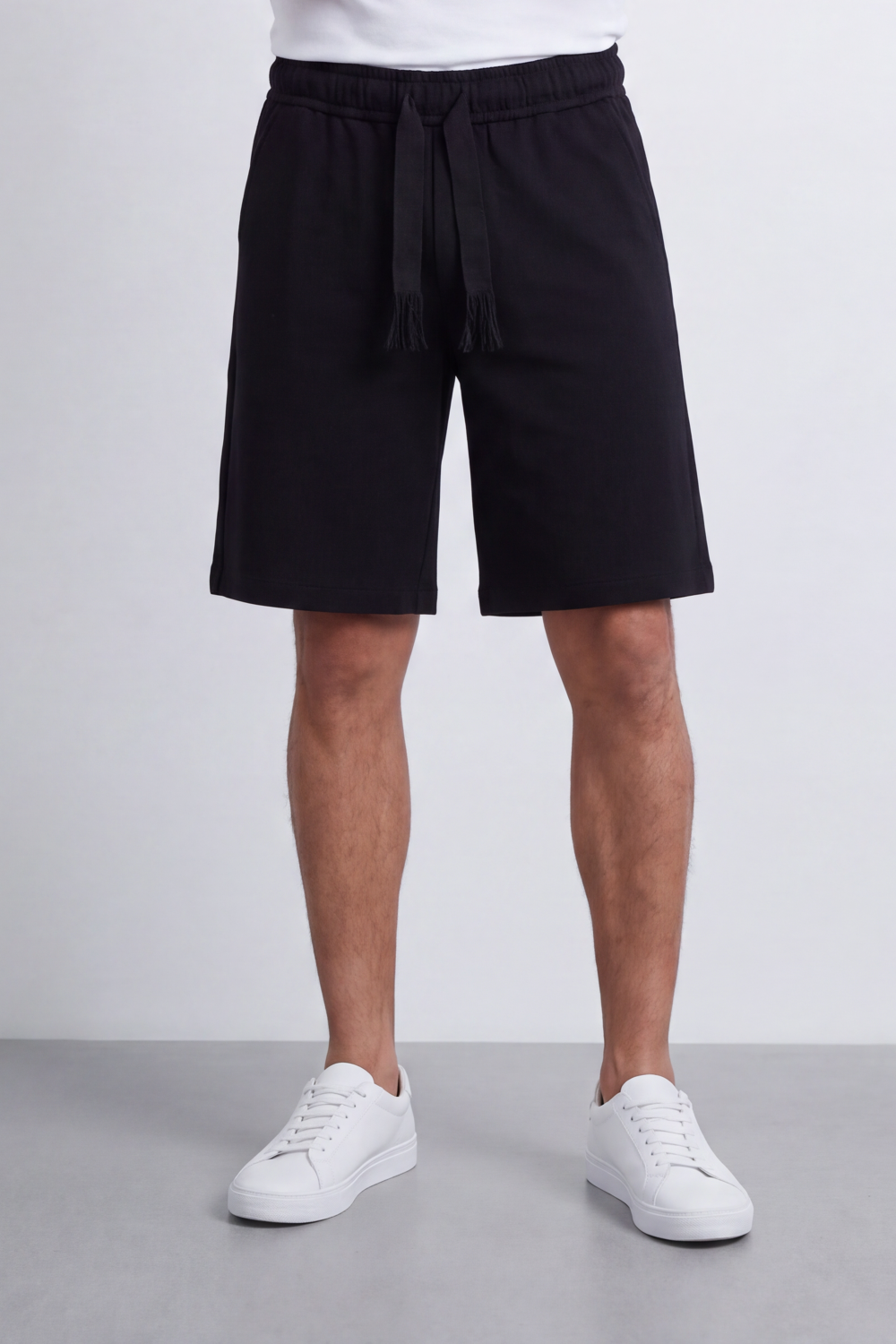 Men's Tomato Store Summer Cotton Bermuda Shorts Summer Melton Bagy Fit Elastic Waist Fringed Drawstring Detail