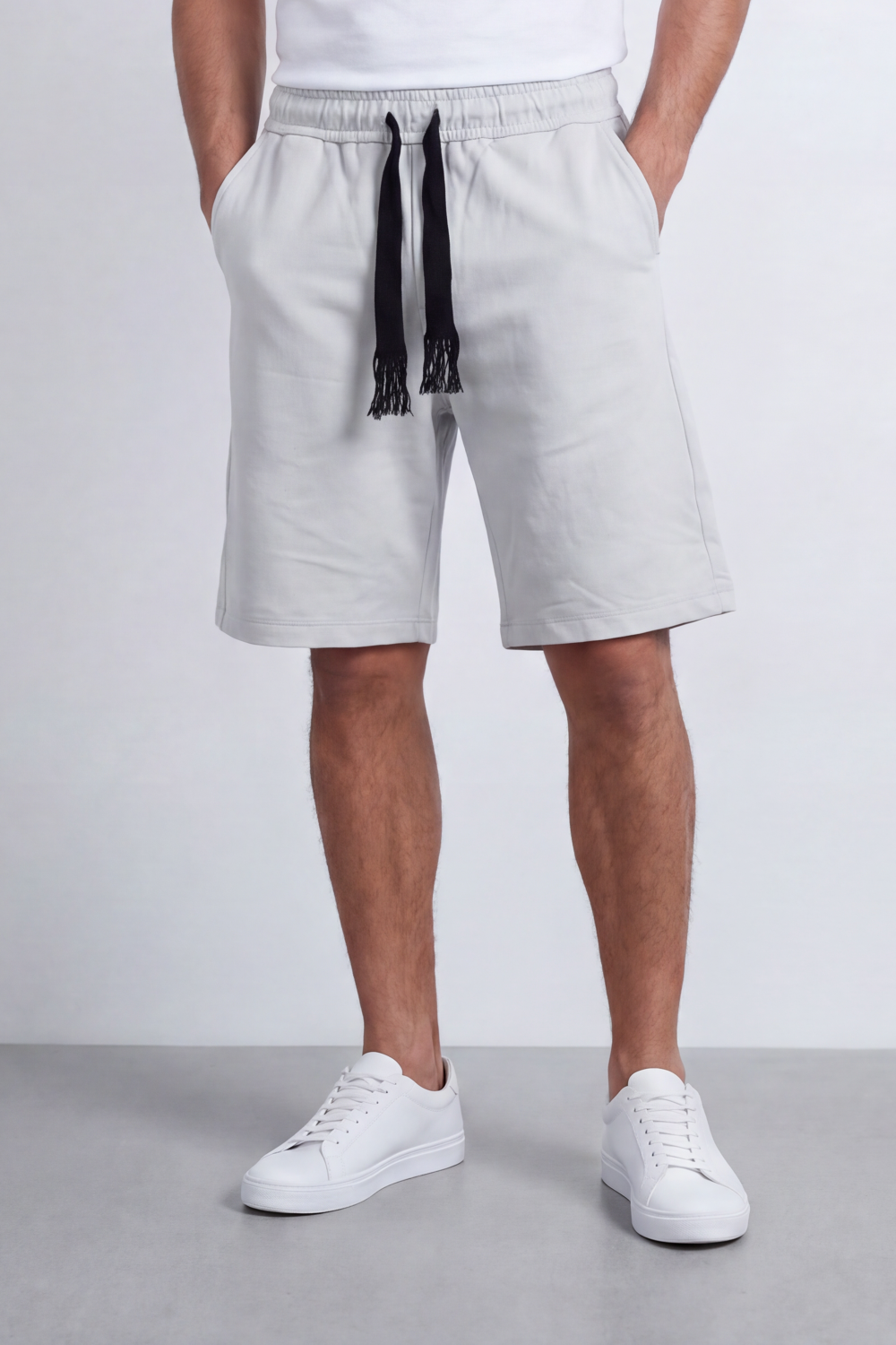 Men's Tomato Store Summer Cotton Bermuda Shorts Summer Melton Bagy Fit Elastic Waist Fringed Drawstring Detail