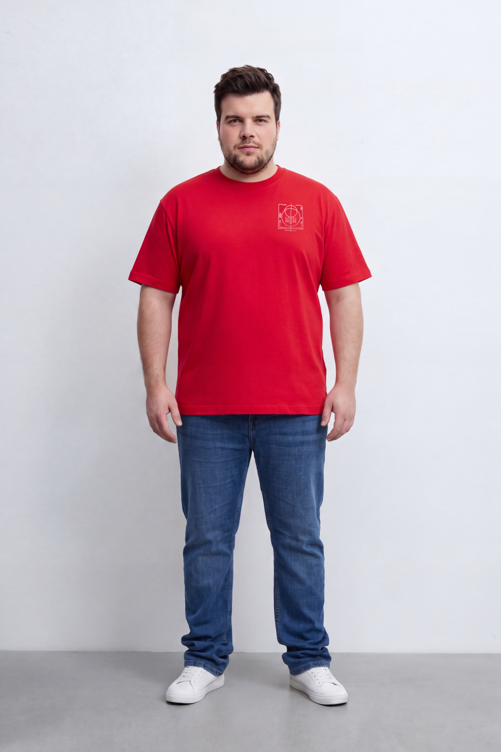 Men's Tomato Store Big Size T-Shirt Minimal Compass Chest Graphic Clean Crew Neck Box Fit
