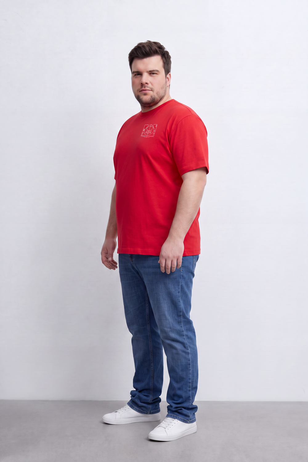 Men's Tomato Store Big Size T-Shirt Minimal Compass Chest Graphic Clean Crew Neck Box Fit