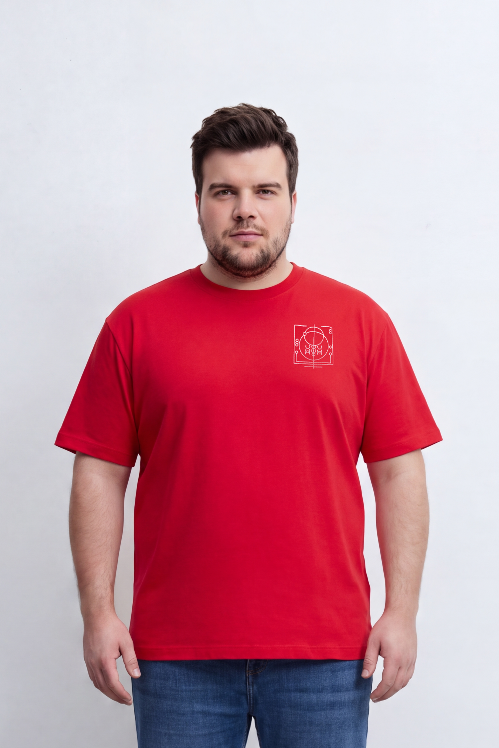 Men's Tomato Store Big Size T-Shirt Minimal Compass Chest Graphic Clean Crew Neck Box Fit