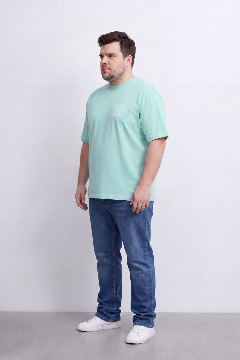 Men's Tomato Store Big Size T-Shirt Minimal Compass Chest Graphic Clean Crew Neck Box Fit