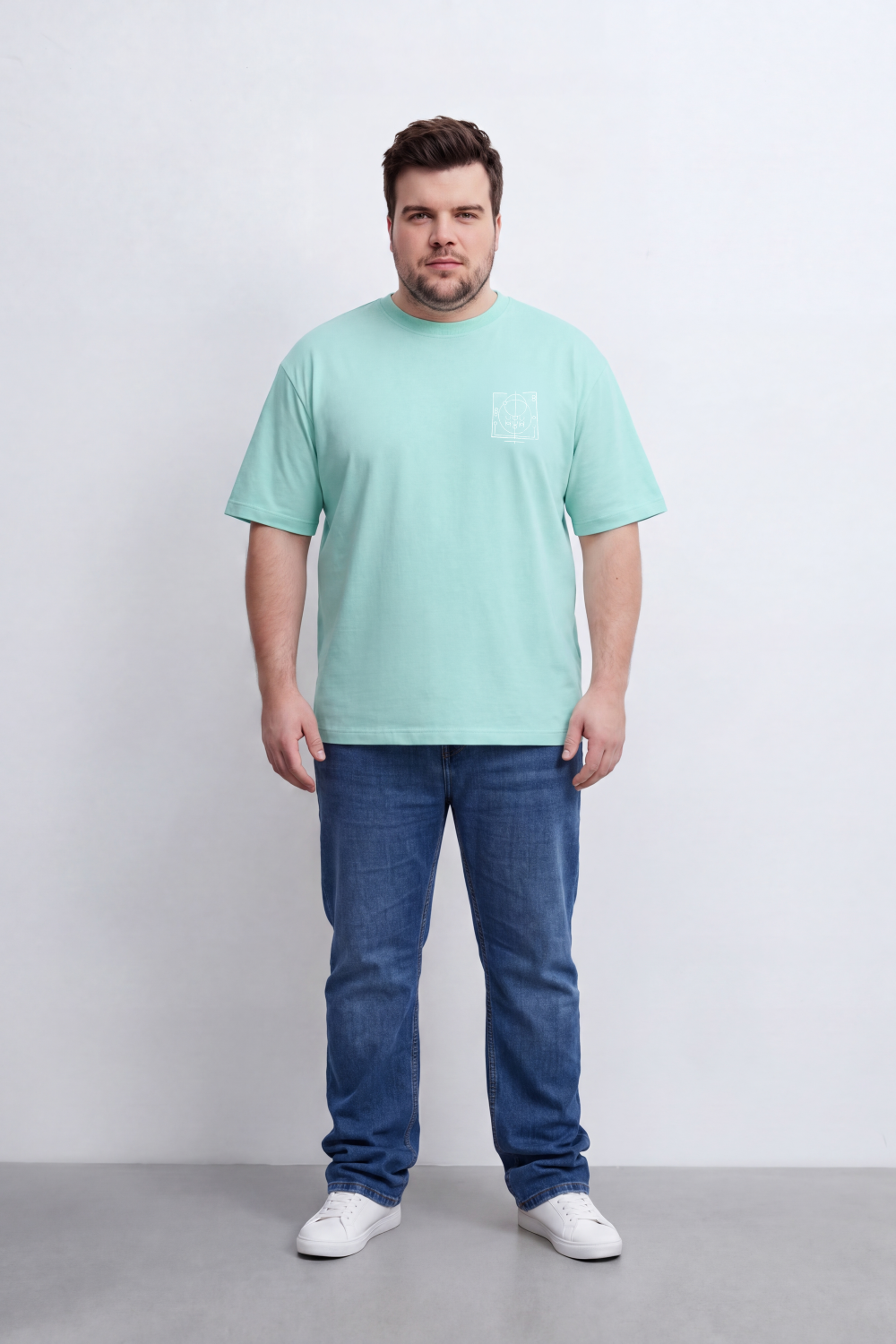 Men's Tomato Store Big Size T-Shirt Minimal Compass Chest Graphic Clean Crew Neck Box Fit