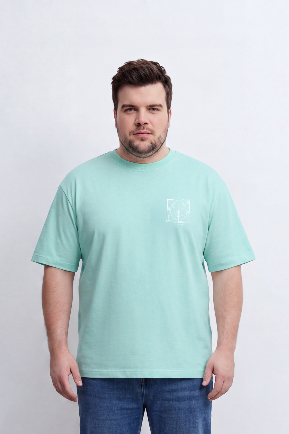 Men's Tomato Store Big Size T-Shirt Minimal Compass Chest Graphic Clean Crew Neck Box Fit