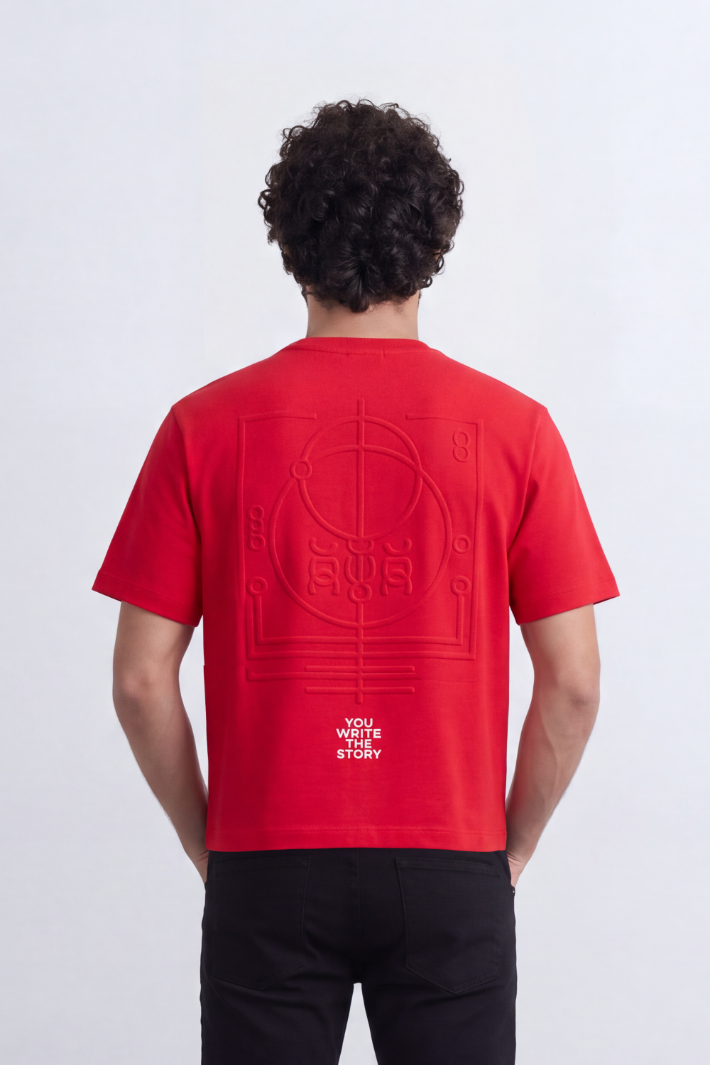Men's Tomato Store Box Fit T-Shirt Minimal Compass Chest Graphic Clean Crew Neck