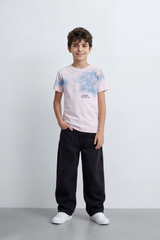 Boy's Tomato Store Cloud Sketch T-Shirt Slim Fit Summer Melton Knit Fabric Soft Airbrush Wash Effect Front Abstract Line Artwork Small Quote Print