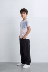 Boy's Tomato Store Cloud Sketch T-Shirt Slim Fit Summer Melton Knit Fabric Soft Airbrush Wash Effect Front Abstract Line Artwork Small Quote Print
