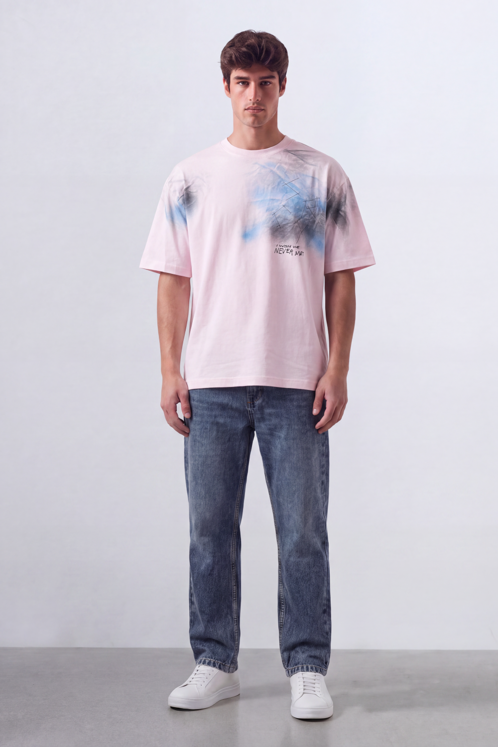 Men’s Tomato Store Airbrush Memory Oversize T-Shirt Soft Cloud Wash Across The Body With Abstract Scratch Sketch Small Quote Print