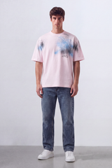 Men’s Tomato Store Airbrush Memory Oversize T-Shirt Soft Cloud Wash Across The Body With Abstract Scratch Sketch Small Quote Print