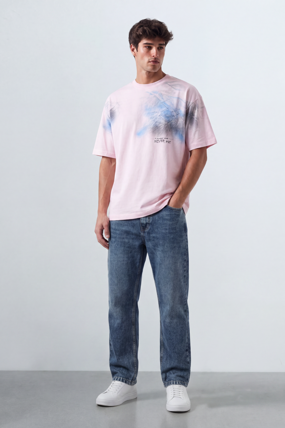 Men’s Tomato Store Airbrush Memory Oversize T-Shirt Soft Cloud Wash Across The Body With Abstract Scratch Sketch Small Quote Print