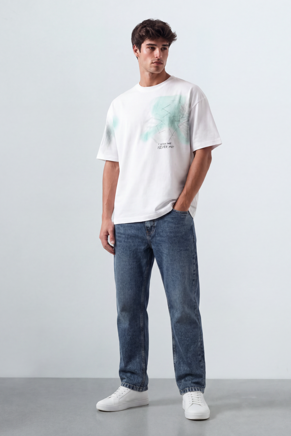 Men’s Tomato Store Airbrush Memory Oversize T-Shirt Soft Cloud Wash Across The Body With Abstract Scratch Sketch Small Quote Print