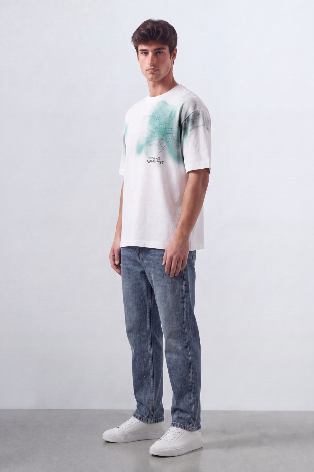 Men’s Tomato Store Airbrush Memory Oversize T-Shirt Soft Cloud Wash Across The Body With Abstract Scratch Sketch Small Quote Print