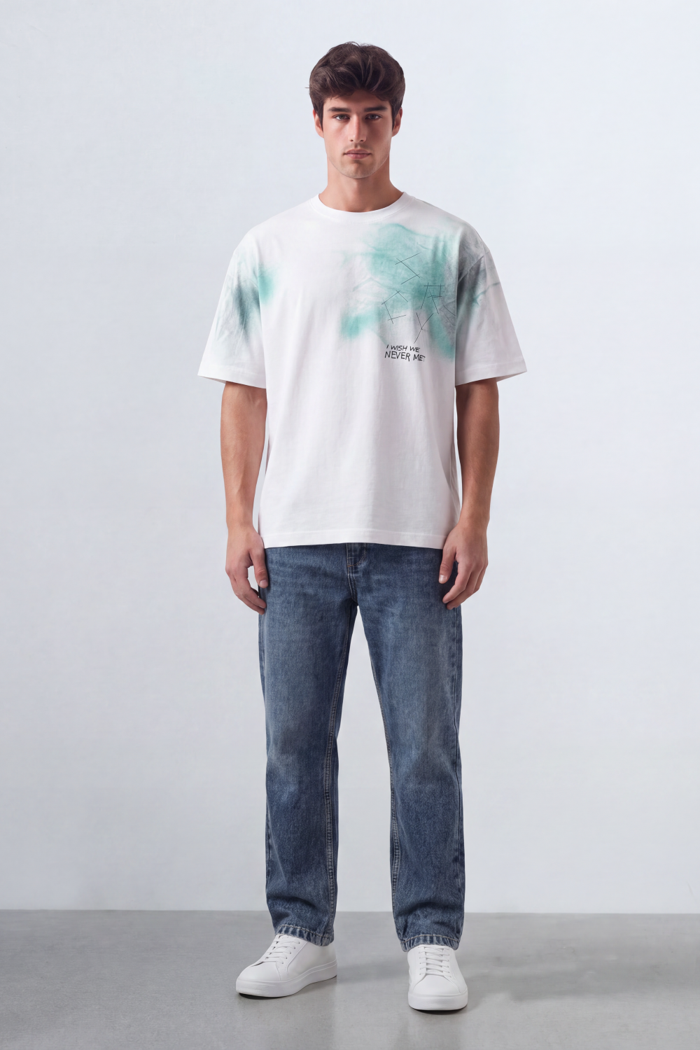 Men’s Tomato Store Airbrush Memory Oversize T-Shirt Soft Cloud Wash Across The Body With Abstract Scratch Sketch Small Quote Print